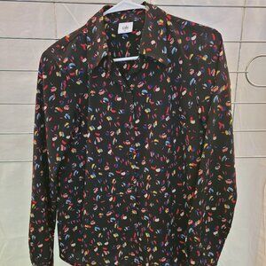 Cabi Confetti Print on Black Ferris Blouse, Style 3423, Size XS
